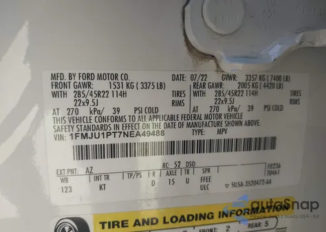 2022 Ford Expedition King Ranch z USA, uszkodzony, nr VIN 1FMJU1PT7NEA49488